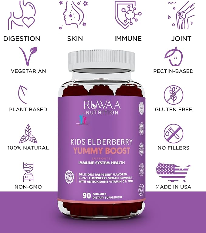 Kids Vitamins, Elderberry Gummies for Kids, Kids Zinc Supplements & Kids Vitamin C: Kids Immune Support Vitamins, Bone, Brain, Lung, Skin | Kids Elderberry Gummies Vegan, Gluten Free, Non-GMO (2)