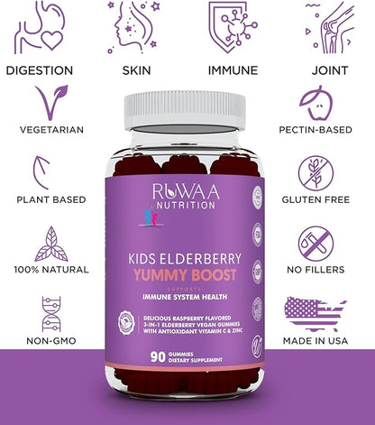 Kids Vitamins, Elderberry Gummies for Kids, Kids Zinc Supplements & Kids Vitamin C: Kids Immune Support Vitamins, Bone, Brain, Lung, Skin | Kids Elderberry Gummies Vegan, Gluten Free, Non-GMO (2)