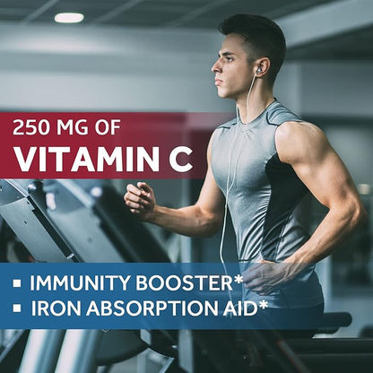 Doctor's Recipes Iron Supplement 65 mg with Vitamin C - Maximized Absorption, Stomach Friendly & High Potency Iron Pills for Red Blood Cells Formation & Immunity Health - Vegan Non-GMO 60 Iron Tablets