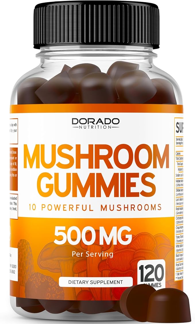 Mushroom Gummies 2500mg 10 in 1 Blend (120 Gummies with Lions Mane, Cordyceps, Reishi & More Functional Mushrooms) Focus & Brain Mushroom Supplement - Vegan & Third Party Tested - USA Made