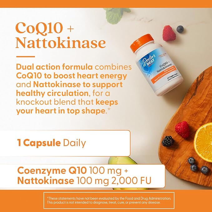 Doctor's BEST CoQ10 100 mg + Nattokinase 2,000FU, Supports Heart & Circulation Support, Non-GMO, Gluten Free, Vegan, 60 Veggie Caps
