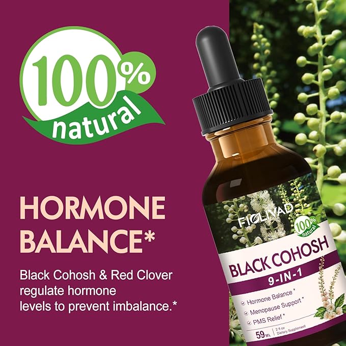 Black Cohosh Root for Women Menopause Support Drops for Hot Flashes & Night Sweats, 9-in- 1 Herbal Extract Supplement Tincture, Blend with Red Clover Shatavari Support PMS Relief. 2oz