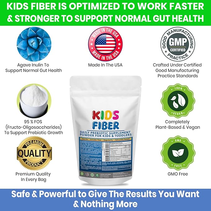 Kids Fiber for Constipation Relief, Prebiotics for Children, Toddler Fiber Supplement, Mild Sweetness Fiber Powder for Kids, Gut Health for Regularity & Softness 60 Servings