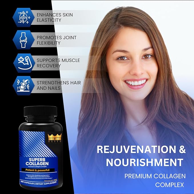 Crown Elite Premium Collagen Supplement - Nutritional Supplement for Skin, Hair, Joint, Nerve, & Bone Support | Premium Anti-Aging Support | Non-GMO, Easy to Digest Organic Vegan Capsules