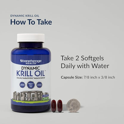 Stonehenge Health Dynamic Krill Oil 1600mg – Triple Strength Antarctic Omega-3 Supplement with EPA, DHA, Phospholipids & 2mg Astaxanthin – Supports Heart, Brain, Skin, Joint & Eye Health – 60 Softgels