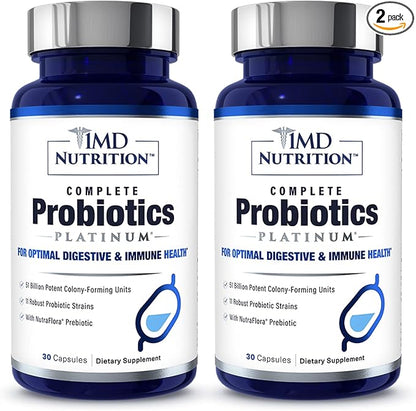 1MD Complete Probiotics Platinum | Supports Digestive Health | with Nourishing Prebiotics, 51 Billion Live CFU, 11 Strains, Dairy-Free | 30 Vegetable Capsules (2-Pack)
