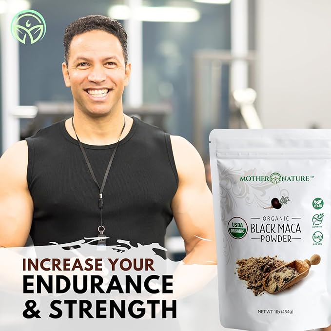 Organic, Raw Peruvian Black Maca Root Powder - Premium USDA Certified, Ideal for Men & Women, Boost Workouts, Enhance Muscle Recovery, Non-GMO, Vegan Superfood, 16 oz