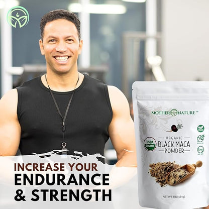 Organic, Raw Peruvian Black Maca Root Powder - Premium USDA Certified, Ideal for Men & Women, Boost Workouts, Enhance Muscle Recovery, Non-GMO, Vegan Superfood, 16 oz
