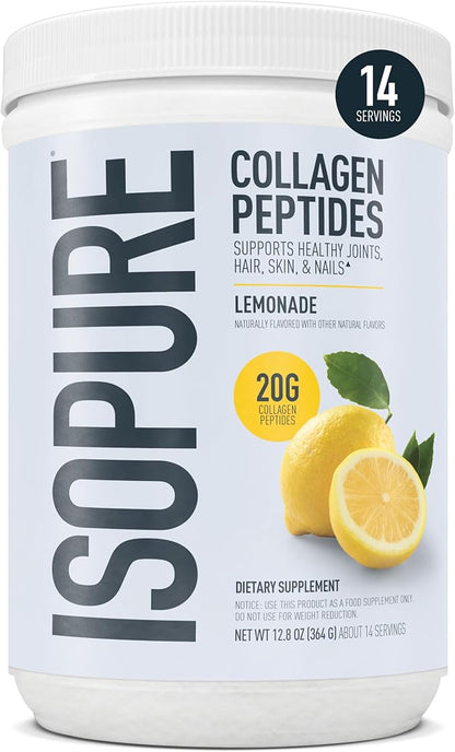 Isopure Collagen Peptides Powder, Promotes Hair, Nail, Skin and Joint Health, with Vitamin C and Biotin, Lemonade, 20g Collagen Peptides Per Serving, 11.36 Oz, 14 Servings (Packaging May Vary)