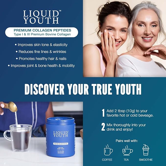 Collagen Peptides Powder for Women & Men - Type I & III Premium Grass-fed Bovine, Hydrolyzed Collagen, Promotes Hair Growth, Skin, Nail, Bone & Joint Health - Unflavored, 30 Servings