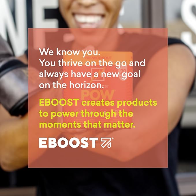 EBOOST POW Natural Pre Workout Powder - 20 Servings, Peach Nectar - Preworkout Energy Booster Gym Supplement Drink Mix for Men and Women - Performance, Joint Mobility Support - Gluten-Free
