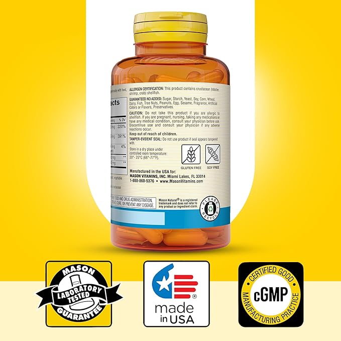 MASON NATURAL Glucosamine Chondroitin 1500/1200 3 Per Day with Vitamin C - Supports Joint Health, Improved Flexibility and Mobility*, 280 Capsules