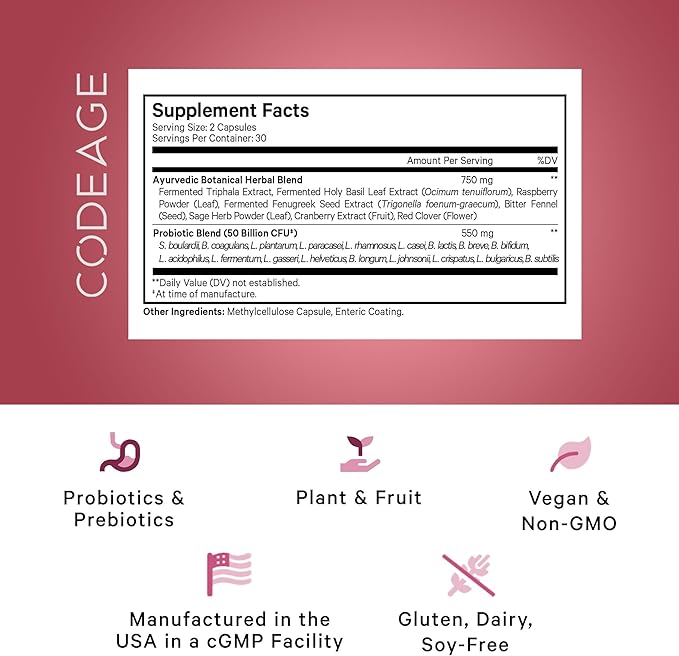 Codeage Women’s Probiotics Supplement - 50 Billion CFUs - SBO Probiotics & Prebiotics - Cranberries - Feminine Health - Fermented Botanical Blend, Whole Food Supplement - Vegan, Non-GMO - 2 Pack