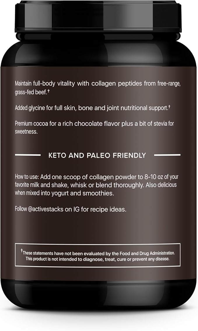 Collagen Peptides Protein Powder, Chocolate - Supports Healthy Hair, Skin, Bones and Joints for Men and Women - Easy-to-Mix Type 1 & 3 Hydrolyzed Collagen from Grass-Fed Beef, 2 Pound