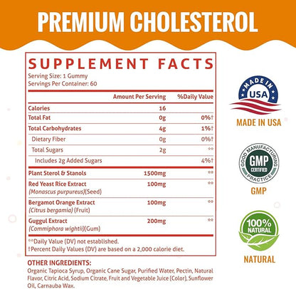 Cholesterol Supplements with 1500 Mg Plant Sterols & Stanols, Cholesterol Support Gummies, Cholesterol Complex Gummies, Maintains Normal Levels, Mixed Berry Flavor, 120 Count