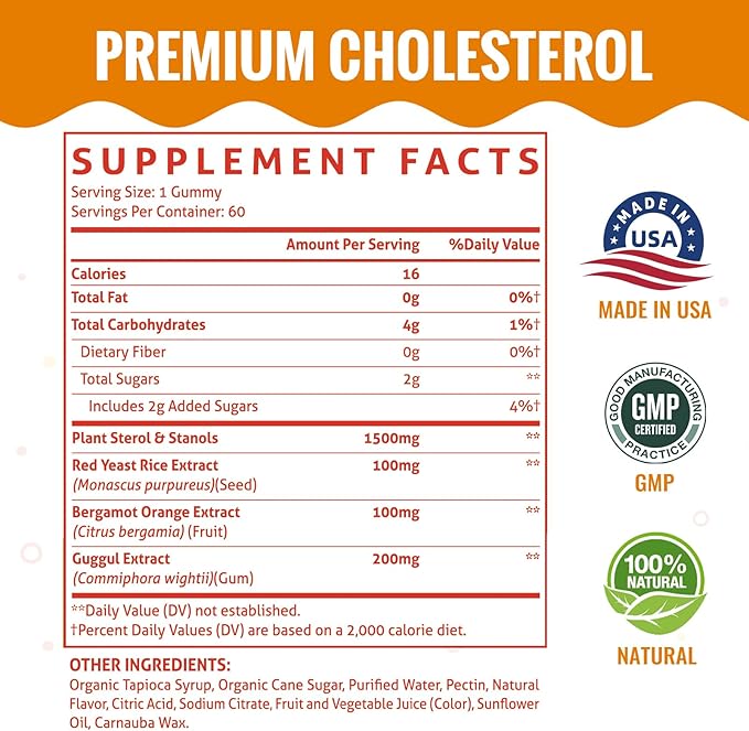 Cholesterol Supplements with 1500 Mg Plant Sterols & Stanols, Cholesterol Support Gummies, Cholesterol Complex Gummies, Maintains Normal Levels, Mixed Berry Flavor, 60 Count
