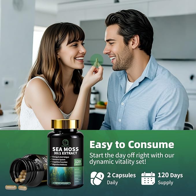 Shilajit for Men, Sea Moss and Shilajit Bundle, All in 1 Supplements with Coenzyme Q10, Black Seed, Ashwagandha, Taurine, Burdock for Energy, Endurance, Antioxidant & Immune Support, 240 Capsules