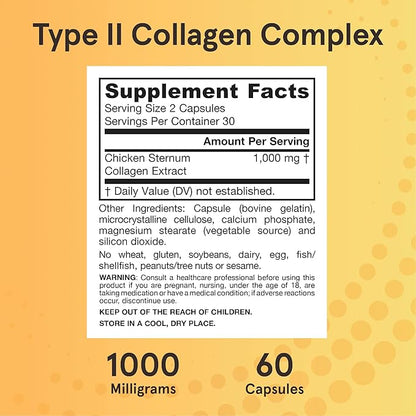 Jarrow Formulas Type II Collagen Complex 1000 mg Supplements, Supports Skin and Joint Health, 60 Capsules, 30 Day Supply