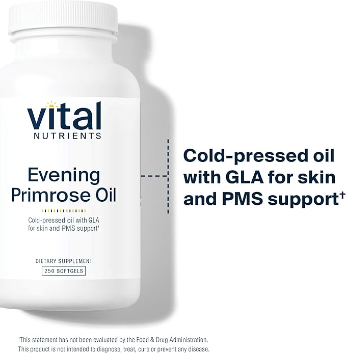 Vital Nutrients Evening Primrose Oil 1000mg | Primrose Supplement for Women | GLA Omega-6 Fatty Acid for Skin and PMS Support* | Gluten, Dairy, Soy Free | Non-GMO | 250 Softgels