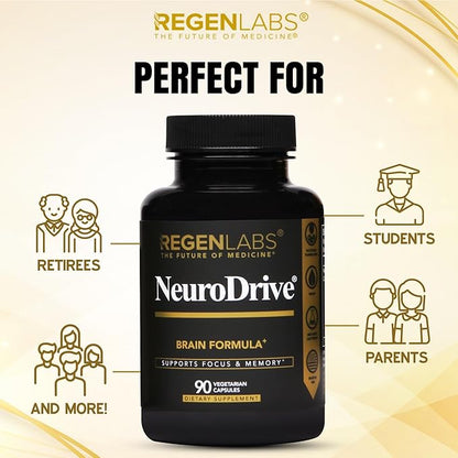 NeuroDrive Memory & Focus Supplement - Boost Brain Focus, Mental Health & Brain Fog | Natural Doctor Approved - Brain Nootropic, Phosphatidylserine, Centrophenoxine, Bacopa - 90 Capsules