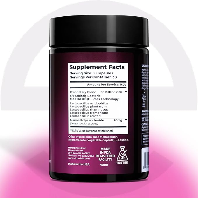 Probiotics for Women 50 Billion CFU - Lactobacillus for Digestive & Vaginal Health - Non-GMO, Gluten-Free Blend with MAKTREK Bi-Pass Technology - Vaginal Probiotics - 60 Veg Capsules