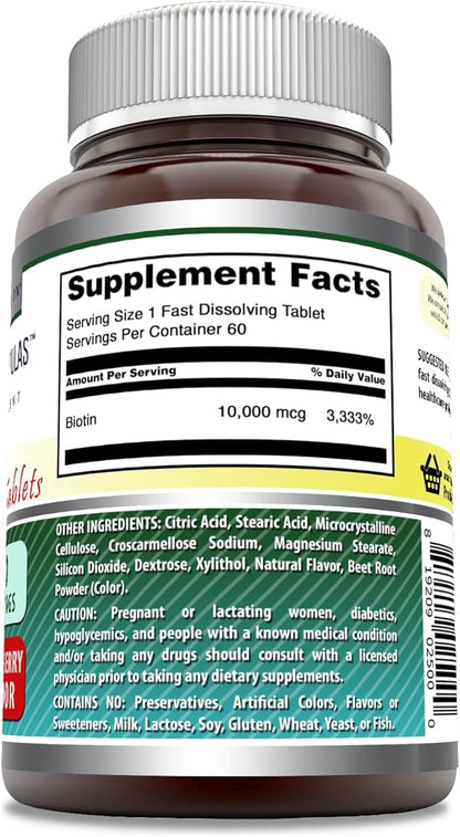 Amazing Formulas Biotin 10,000 mcg | Fast Dissolve Tablets | Non-GMO | Gluten Free Supplement | Made in USA (Strawberry | 60 Count)