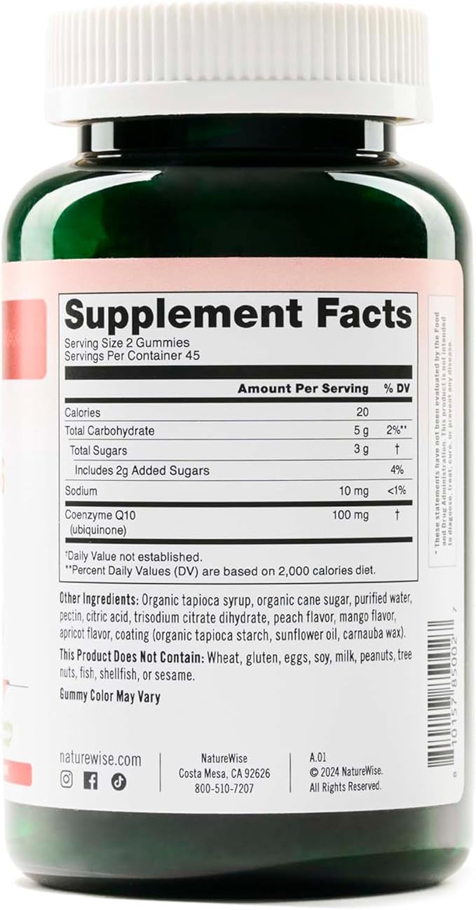 NatureWise CoQ10 Gummies 100mg - Peach Mango Flavor - Supplement for Heart Health & Antioxidant Activity - Pectin-Based, Vegan, Soy and Gluten Free, Non-GMO - 90 Count[45-Day Supply]