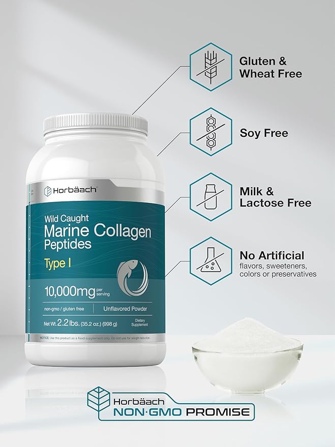 Horbäach Marine Collagen Powder 2.2 lbs | Hydrolyzed Collagen Peptides | Unflavored | Keto, Paleo, Non-GMO, Gluten Free Supplement