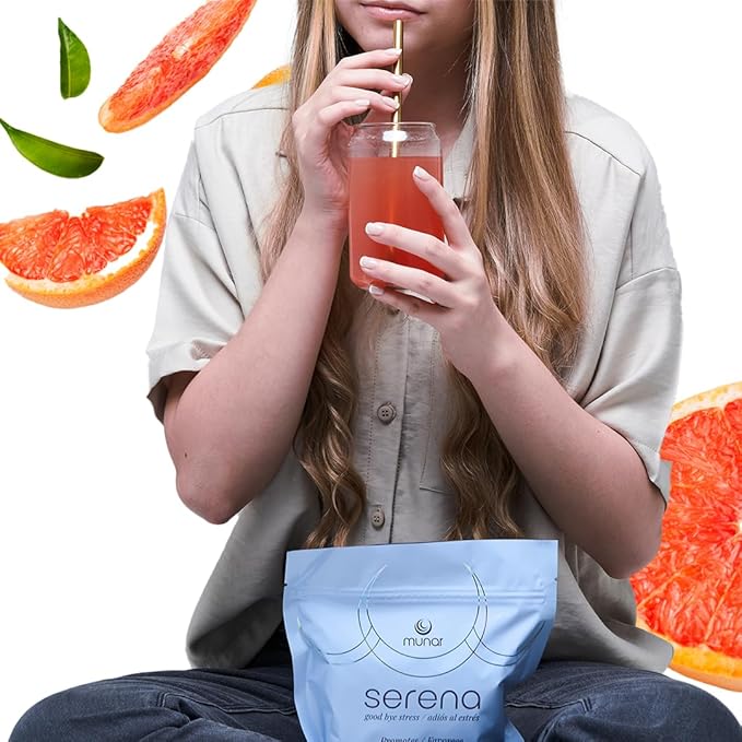 Munar Serena Magnesium Drink Mix, Blood Orange, Magnesium Glycinate and Ashwagandha Supplement, L Theanine – Calm Support, Stress Relief, Mood Boost, and Sleep Aid – 20 On-The-Go Stick Packs