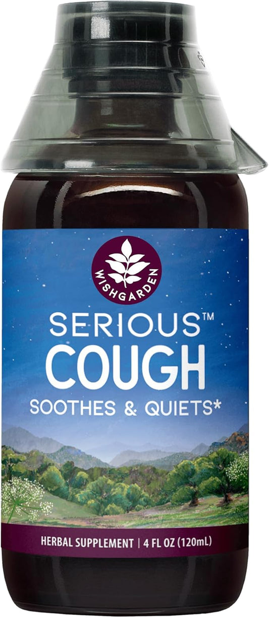 WishGarden Herbs Serious Cough Soothing & Quieting - Fast-Acting Herbal Cough Suppressant for Adults, Dry Cough Relief and Cough Expectorant, Soothes Throat Irritation and Chest Decongestant, 4oz