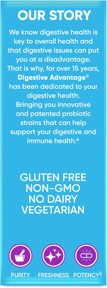Daily Probiotic Capsule - Digestive Advantage 30 Capsules, Survives 100x Better, Lessens Bloating, Calcium, Promotes Digestive Health and Gut Flora, multi
