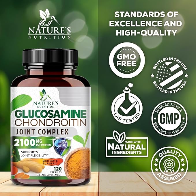 Glucosamine Chondroitin MSM 2100mg Complex - Joint Support Supplement for Joint Mobility & Comfort For Men and Women with Turmeric & Boswellia, Triple Strength Glucosamine Supplements - 120 Capsules