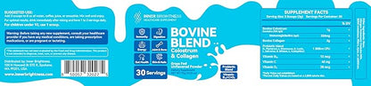 Bovine Colostrum & Collagen Powder for Gut Health, Immune Support, Hair Growth & Beauty Supplement, Sugar Free – IgG, Probiotics, Vitamin B12, C, D3 – Unflavored, 30 Servings