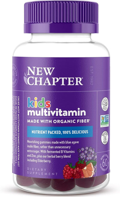 New Chapter Kids Multivitamin Gummies - 50% Less Sugar, Kids Gummy Vitamins with Vitamins C, D3 & Zinc, Non-GMO, Gluten Free, Berry-Citrus, 60ct