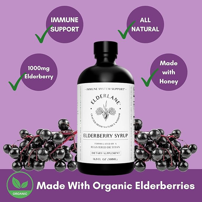 Elderberry Syrup Elderberry Shots - Immune Support Supplement for Kids & Adults - Immune Boosters - Natural Immunity Booster - Made with Honey & Elderberries - Gluten-Free - 16.9 Fl Oz