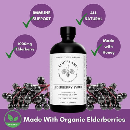 Elderberry Syrup Elderberry Shots - Immune Support Supplement for Kids & Adults - Immune Boosters - Natural Immunity Booster - Made with Honey & Elderberries - Gluten-Free - 16.9 Fl Oz