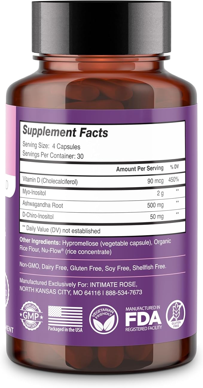 Intimate Rose Myo-Inositol & D-Chiro Inositol Supplement for Women - Hormone Balance & Ovarian Support for Women - Ideal 40:1 Ratio, Vitamin D3 + Ashwagandha