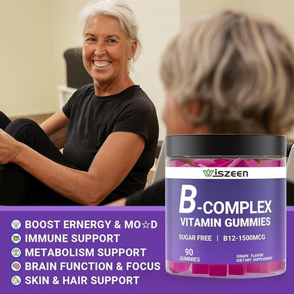 Vitamin B Complex with Vitamin C & Inositol Gummies, B Complex Vitamins for Women, Men & Adults, B Complex Gummy Vitamin B Supplement for Energy Immune Support