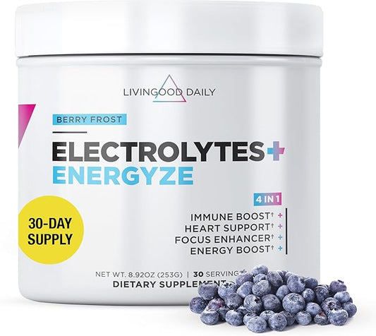 Livingood Daily Electrolytes Powder, Electrolytes Hydration Drink Mix with Vitamin C, Magnesium, Taurine & D-ribose, Electrolyte Supplement for Energy & Hydration, Keto, Berry Frost Flavor, 30 Srvgs