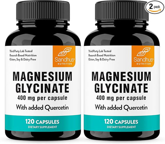 Sandhu's Magnesium Glycinate with Quercetin Capsules for Men & Women | Supports Immunity, Bone Health and Quality Sleep | 240 Count