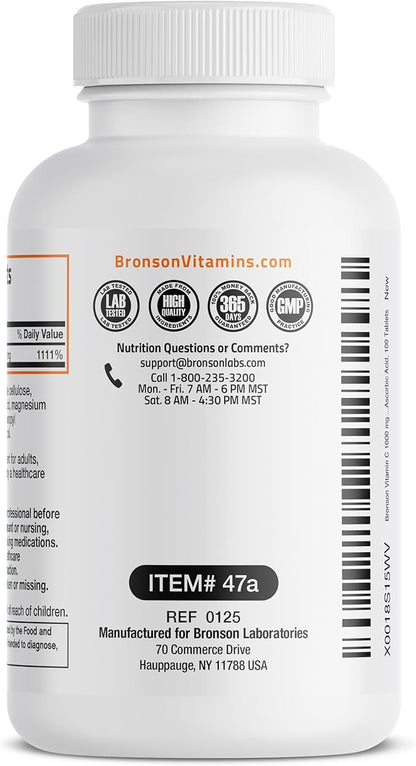 Bronson Vitamin C 1000mg Premium Non-GMO Ascorbic Acid Tablets, 100 Count