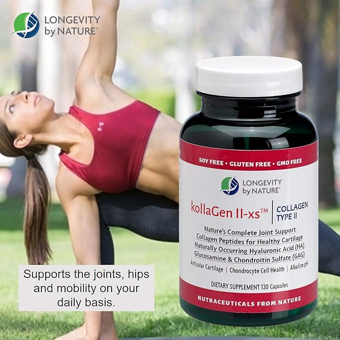 Longevity by Nature KollaGen II-xs - Collagen with Glucosamine and Chondroitin, 120 Capsules Dietary Supplement