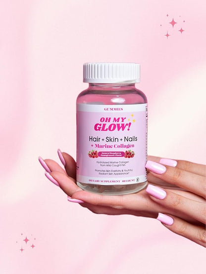 Hair, Skin & Nails + Marine Collagen – Gluten-Free, Non-GMO Gummies, Raspberry Pomegranate
