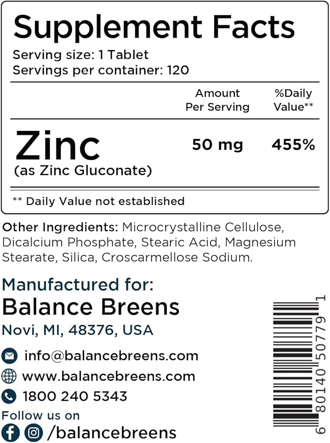 Zinc 50mg, 120 Vegetarian Tablets - Immune Support, Promotes Skin Health & Wound Healing, Extra Strength, Ultra-Absorbable (Pack of 12)