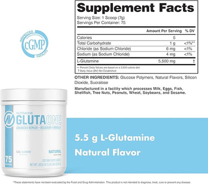 NutraOne GlutaOne L-Glutamine Powder Post Workout Recovery Supplement (75 Servings)