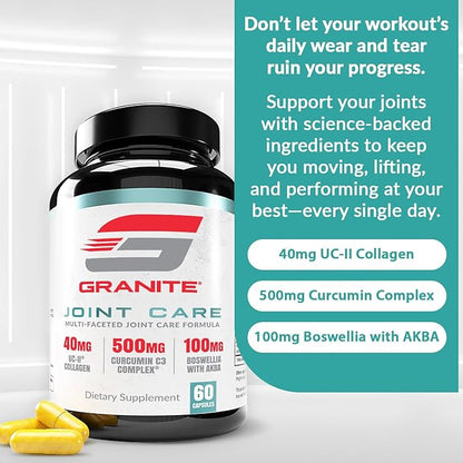 Granite Joint Care: Premium UC-II Collagen, Turmeric Curcumin C3, AKBA Boswellia + More - All-in-One Support for Joint Mobility, Comfort & Strength (60ct)