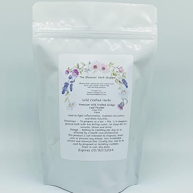 Wildcrafted Ginkgo Biloba Leaf Powder 16oz The Bloomin Herb Shoppe No Additives No Chemicals Tea