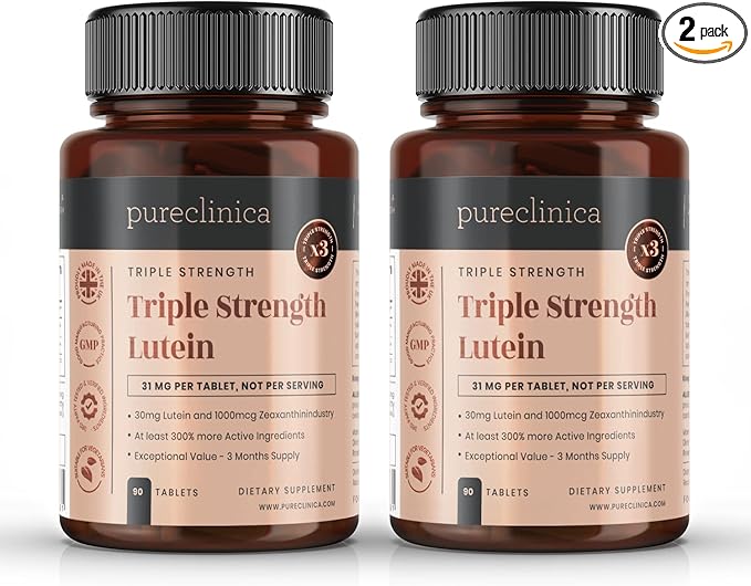 pureclinica Lutein 30mg x 180 Tablets (2 Bottles with 90 Tablets in Each). with 1000mcg Zeaxanthin. 3 x The Strength of Regular Lutein Tablets