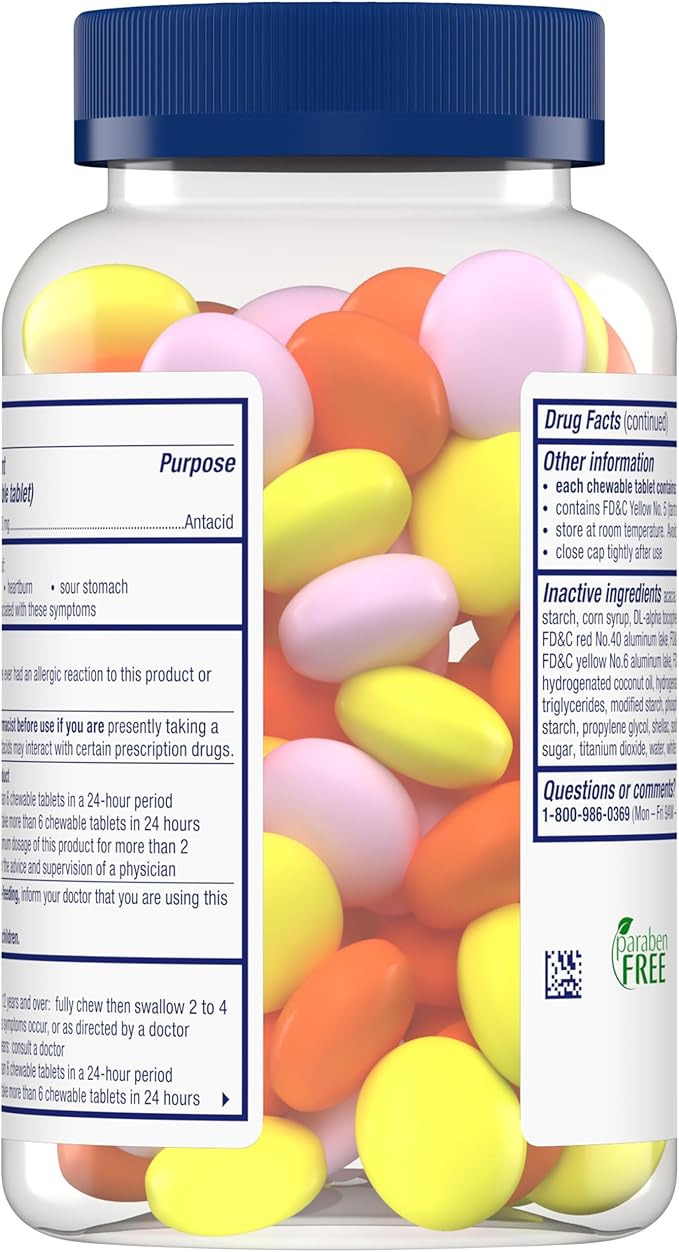 Alka-Seltzer Extra Strength Heartburn Relief Chews, Assorted Fruit Antacid Tablets for Acid Indigestion, Upset and Sour Stomach, 200 Count (Pack of 1) - Packaging May Vary