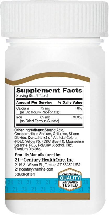 21st Century Iron 65 Mg Ferrous Sulfate 325 Mg Tablets, 120 Count (Pack of 2)